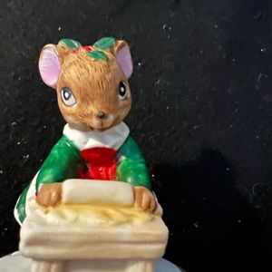 Vintage Porcelain Christmas Mouse Rolling Out Dough